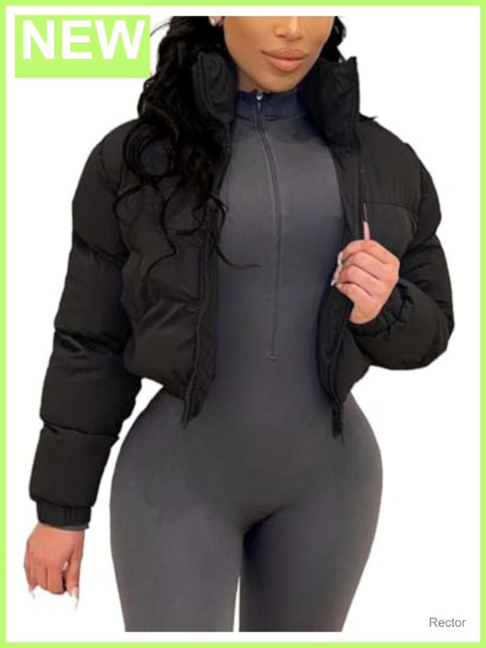 Cropped Puffer Jacket Womens Zip Up Quilted Winter Coat Long Sleeve